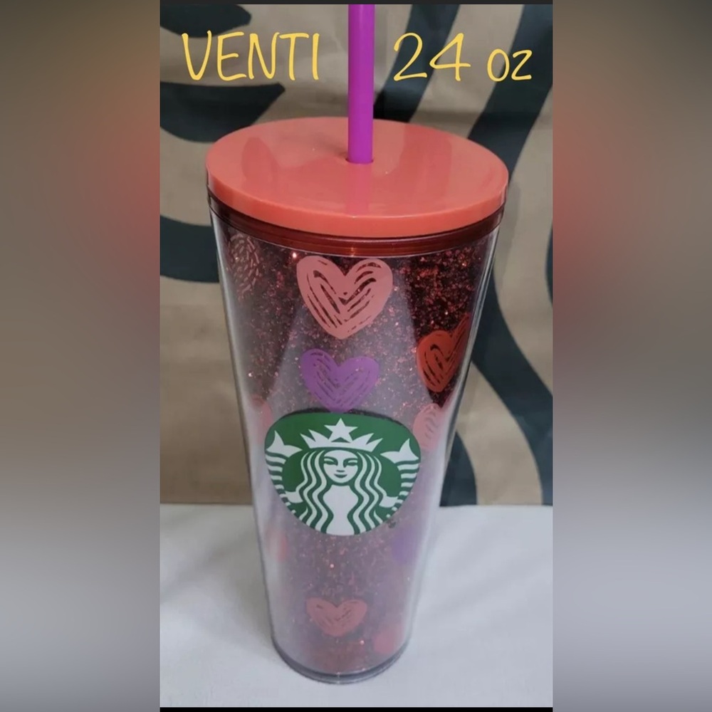 2022 Starbucks Valentine's Day Red Glitter & Hearts 24oz Tumbler Limited Edition